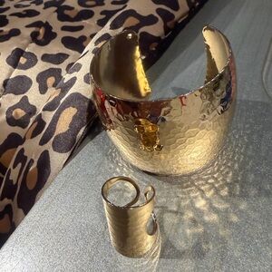 Gold Hammered Cuff and Ring Set